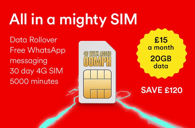 20Gb of 4G data and 5000 mins for £15 on a 1 month roller with Virgin Mobile
